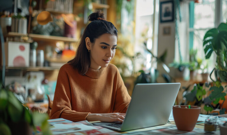 A women working on a PC or laptop