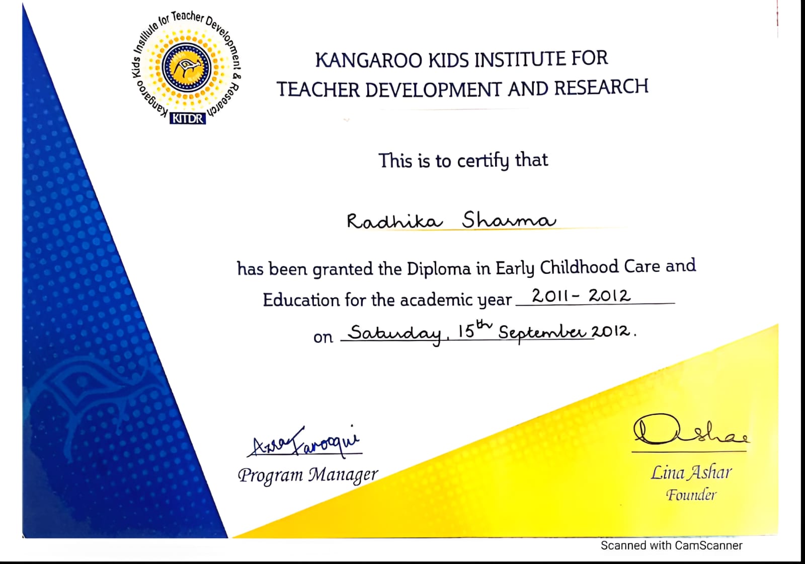 Diploma in Early Childhood Care and Education Certificate