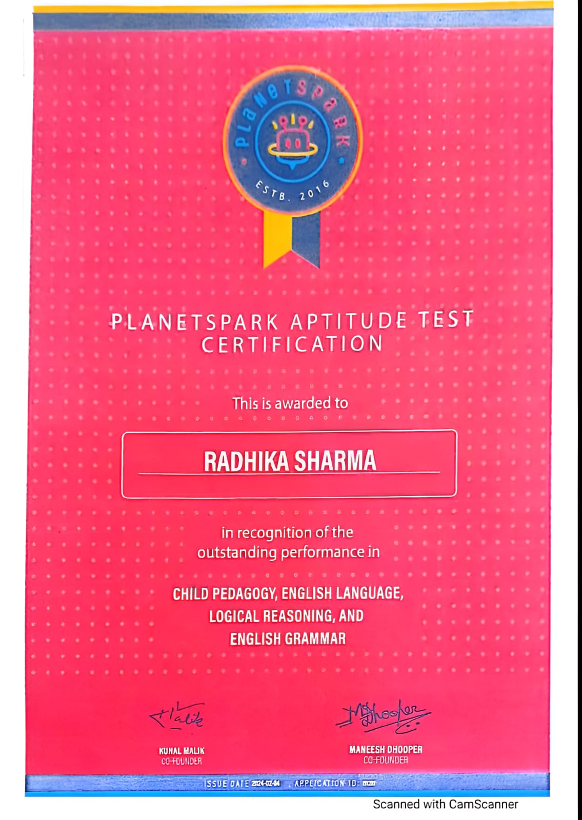 PlanetSpark Aptitude Test Certification