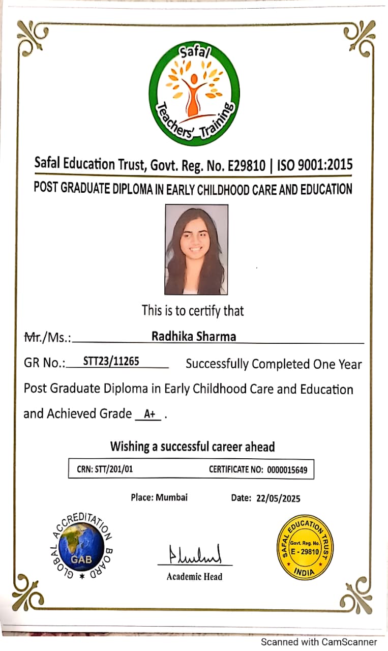 Post Graduate Diploma in Early Childhood Care and Education Certificate