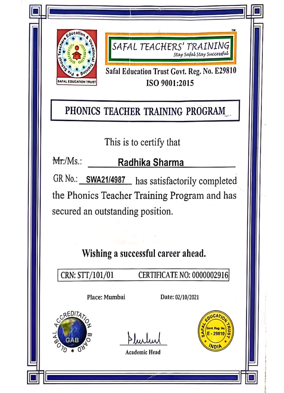 Phonics Teacher Training Program Certificate